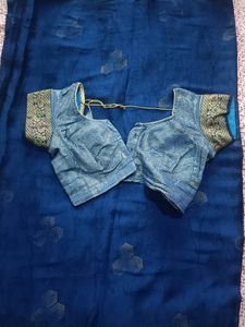 Blue Printed Cotton Silk Saree