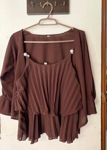 Brown Pleated Tank Top
