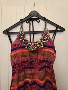 Striped Maxi Dress with Necklace