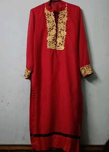 Red & Gold Embroidered Festive Kurta Pant Set