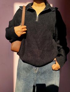 Black Knit Zip-Up Sweater