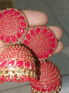 Red Jhumka Earrings