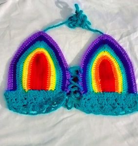 Rainbow Crochet Bikini Top