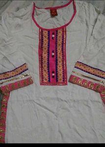 White Kurta Pink Plazo Set