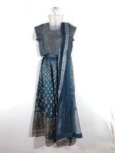 Blue Printed Lehenga Choli Set (Women’s)