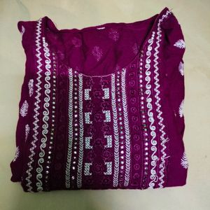 Neck Design Embroidery With Printed Kurti