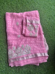 New Beautiful Embroidered Pink Saree