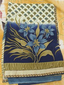 Blue Floral Print Saree