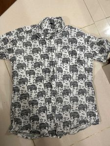 Elephant Print Button-Down Shirt