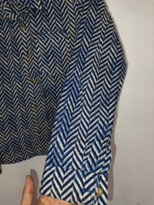Blue Patterned Button-Down Shirt