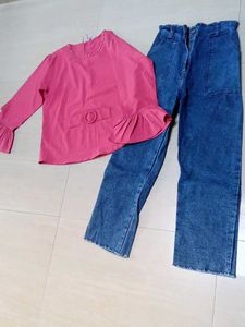 💗 Stylish Pink Top + Dark Blue Jeans
