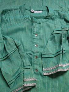 Sea Green Kurta Set with Silver Detail