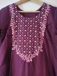 Purple Embroidered Kurta Trouser with Dupatta Set
