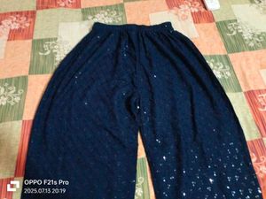 Sequined Navy Blue Palazzo Pants
