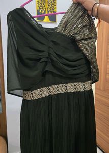 One-Shoulder Olive Green Gown