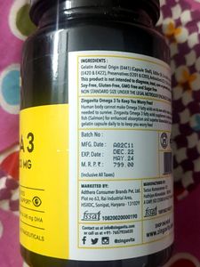 Zinga Vita Omega 3 Fish Oil 1000 MG Capsules