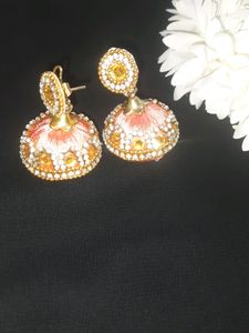 Thread earing hand made peach color
