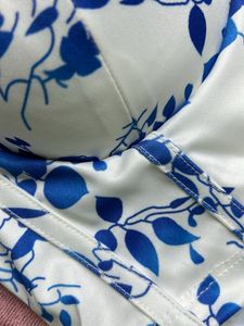 White And Blue Print Crop Top