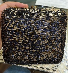 Sequins Hard Black Clutch Bag With Chain