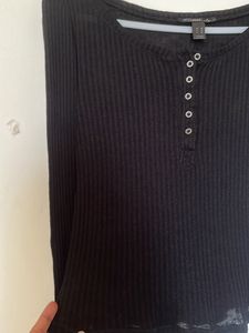 BLACK STRETCHY WIDE NECK TOP