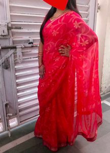 Elegant Pink Floral Saree Daily Wear