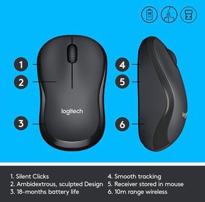 Logitech M221 Wireless Mouse, Silent Buttons, 2.4 GHz with USB Mini Receiver, 1000 DPI Optical Tracking, 18-Month Battery Life, Ambidextrous PC/Mac/Laptop - Charcoal GreyAmazon&#39;sChoice