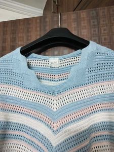Blue Knit Crochet Top
