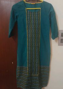 Aurelia Women&#39;s Blue Straight Kurta-XS