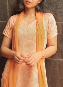 Peach Paisley Dress with Scarf