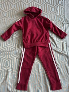 Kids Burgundy Fleece Tracksuit Set