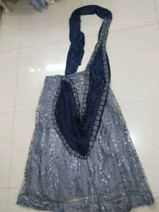 Elegant Blue &amp; Grey Ethnic Gown
