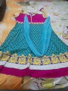 Cotton Anarkali Kurta With Neclace Scarf