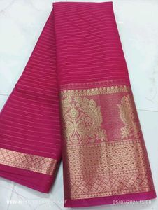 Elegant Pink Saree with Gold Border organza Check