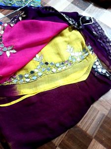 Multi Mirror Moti Works Saree  blouse Size 44