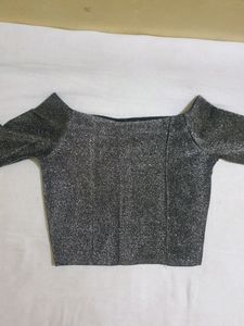 Grey Embellished Velvet Crop Top