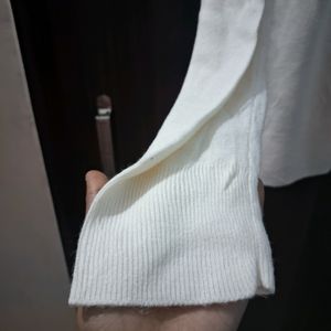 White Full Sleeves  Turtle Neck Tshirt