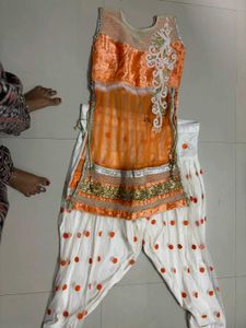 Embroidered Orange Ethnic Dress
