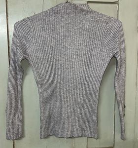 Gray Ribbed Button Detail Strech Sweater (S)