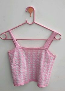 Pink Houndstooth Knit Crop Top