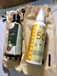 Sunscreen and Hair-O-Silk hair oil