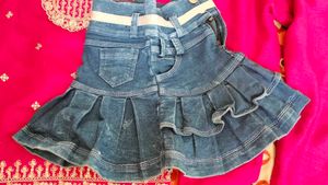 Denim Skirt with Bow Detail
