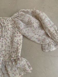 Floral Smocked Peplum Top with Puffy Sleeves