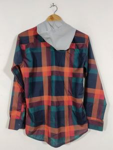 Multicolored Checked Printed Cap Attached Sweatshirt (Men)
