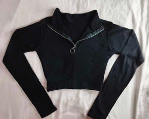 Black Zip-Up Mock Neck Top
