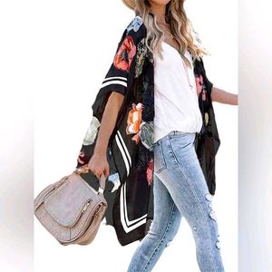 Woven Heart Floral Sheer Cover Up Kimono Top