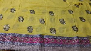 Yellow Chiffon Sari With Blouse
