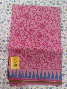 Cotton Pink Saree With Blue Border!