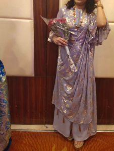 Floral Lavender Drap Saree Palazzo Pant Set