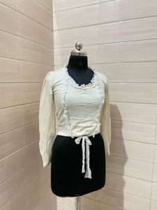 Korean Elegant White Ruffle Top