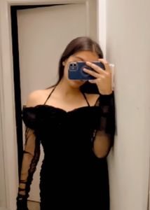 Black Off-Shoulder Mesh Sleeve Dress